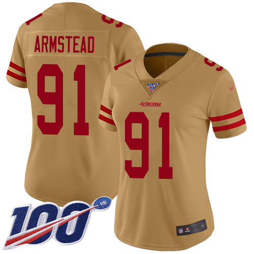 San Francisco 49ers Limited Gold Women Arik Armstead NFL Jersey #91 100th Season Vapor Untouchable Inverted